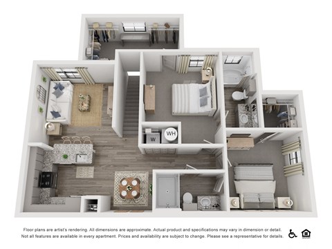 Floor plan for 2 beds, 2 baths, 1090 sqft